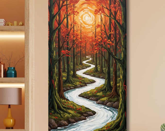 Vertical Nature Print Tall Modern Tree or Mountain Wall Decor for Hallway, Entryway or Small Space Styling Print Long Narrow Canvas Wall Art
