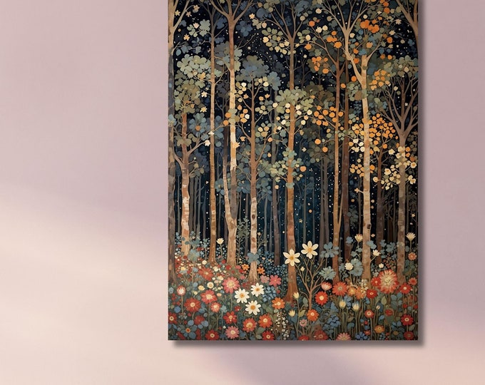 William Morris Style Forest Canvas Wall Art Botanical Print Vintage Nature Pattern Elegant Greenery Decor for Living Room or Bedroom Print