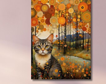 グスタフ・クリムト、庭の黒猫 ウォールアート プリント ポスター 額