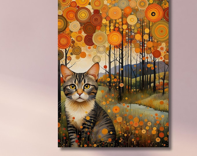 Klimt Black Cat In A Garden  Canvas Wall Art cat garden Ready To Hang Canvas Wall Art,Gustav Klimt Canvas Print Flower Garden Flower Market