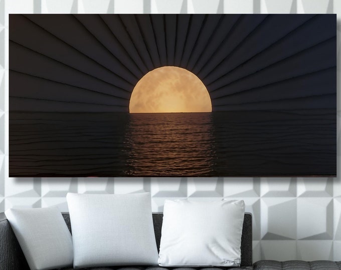 Long Sunshine, Bedroom Wall Art, Wood Wall Art Above Panoramic Sun Wall Art Christmas Gift Artwork Canvas Panoramic Sunset Canvas Wall Art