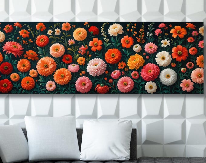 Botanical Garden Wildflowers Pattern Canvas Wall Art Botanical Ready to Hang Horizontal Decor Extra Large Wall Art Framed Art Home Poster