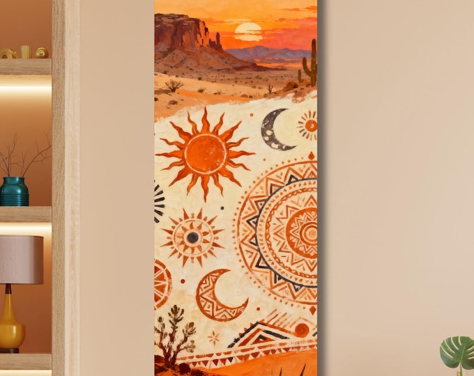 Boho Sun Moon Star Canvas Wall Art – Celestial Decor