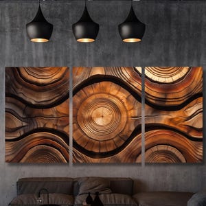 Set of 3 Colorful Tree Rings Canvas Wall Art Large Wood Texture Wall Decor Wood Crack Abstract Canvas Print Modern Trendy Framed Wall Art