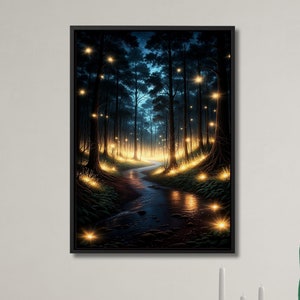 Forest Fireflies Canvas Wall Art, Mystical Fantasy Canvas Painting, Enchanting Magical Forest, Illuminated Mystical Forest Wall Art gift