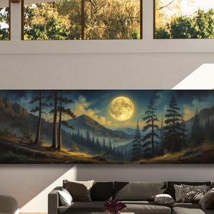 Night Moody Wild Flowers Canvas, Framed Canvas Print, Above Bed Art, Dark Floral Paintingt,Boho Minimal Panoramic Thought Provoking Wall Art