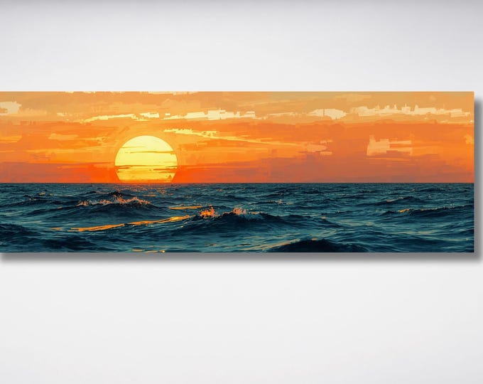 Sunset Panoramic Wall Art,Warm Sun Canvas Print,Minimalist Sunset Wall Decor,Boho Landscape Canvas, Nature Sun Art for Living Room Wall art