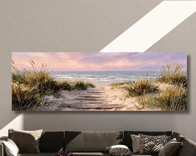 Panoramic Beach Dunes Canvas Wall Art Coastal Ocean Path Canvas Print Panoramic Beach House Artwork Living Room Decor Poster Canvas Prints