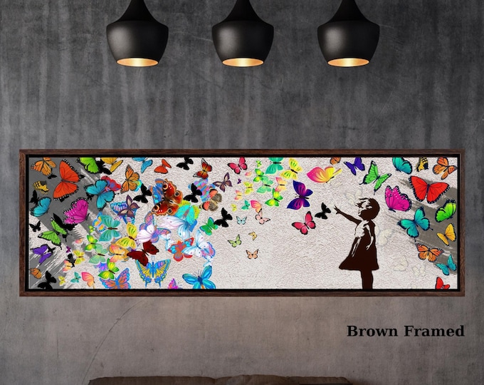 Panoramic Banksy Wall Art, Graffiti Wall Art, Colorful Butterfly Girl Canvas Wall Art, Banksy Street Art, Trendy Wall Decor, Christmas Gift