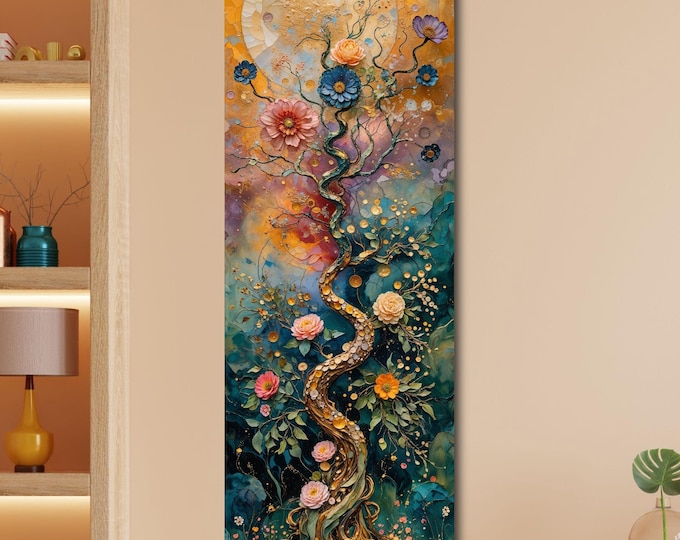 Vertical Canvas Wall Art, Nature Tree Print, Hallway Decor