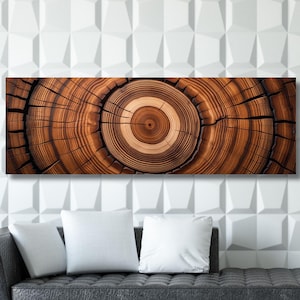 Panoramic Tree Rings Canvas Wall Art – Rustic Living Room Decor – Eco-Friendly Tree Trunk Print – Natural Wood Texture Artwork Canvas print