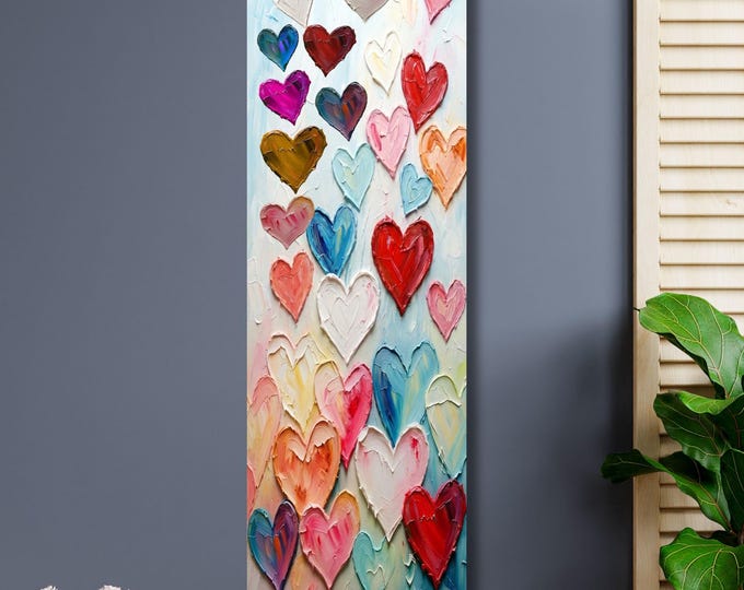Long Hearts Canvas Wall Art – Romantic Abstract Texture Love Decor Print