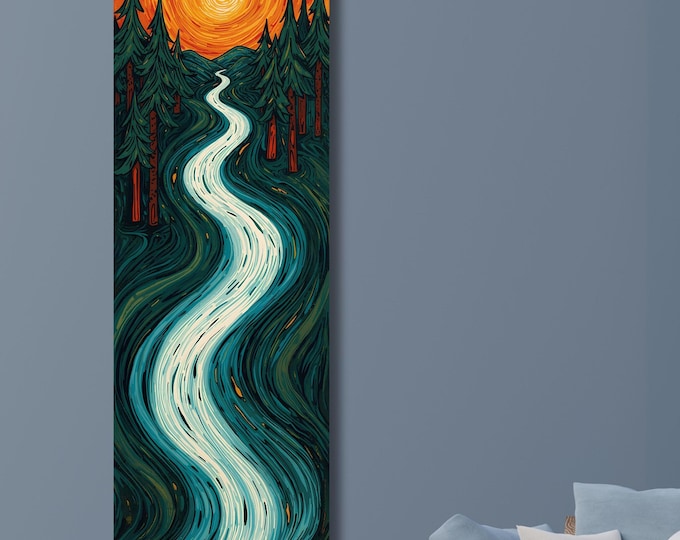 Vertical Nature Print Tall Modern Tree or Mountain Wall Decor for Hallway, Entryway or Small Space Styling Print Long Narrow Canvas Wall Art