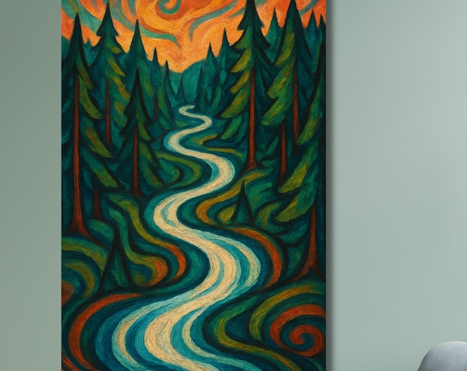 Mountain Long Narrow Canvas Wall Art, Tall and Thin Canvas wall art, Sun and Tree wall art Nature Wall Art Vertical Wall Art modern Wall Art