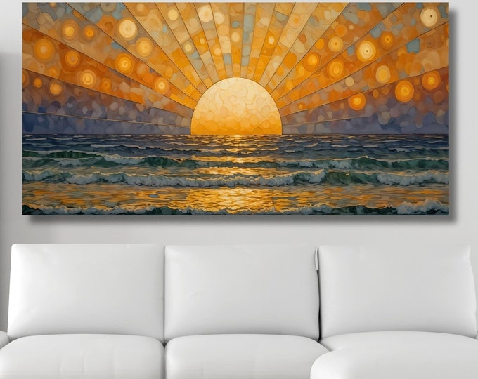 Long Sunshine, Bedroom Wall Art, Wood Wall Art Above Panoramic Sun Wall Art Christmas Gift Artwork Canvas Panoramic Sunset Canvas Wall Art
