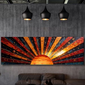 Sunrise Wood Look Wall Art Above Bed Decor Print Canvas Wood Long Sunlight Bedroom Wall Hanging Sunrise Sun Canvas Wall Office Print gift