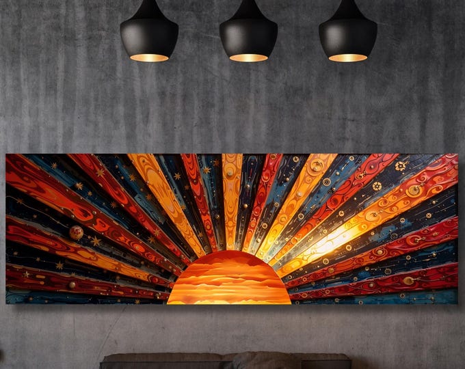 Sunrise Wood Look Wall Art Above Bed Decor Print Canvas Wood Long Sunlight Bedroom Wall Hanging Sunrise Sun Canvas Wall Office Print gift