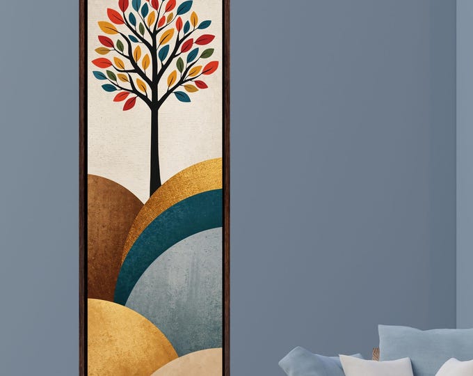 Long Narrow Canvas Wall Art Vertical Nature Print Tall Modern sun Tree or Mountain Wall Decor for Hallway,Entryway Small Space Styling Print