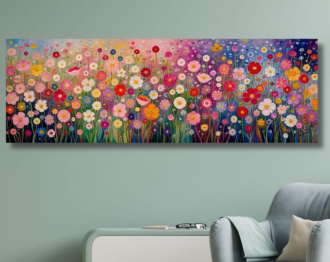 Klimt Floral Canvas Print, Flower Garden, Art Nouveau Home Decor