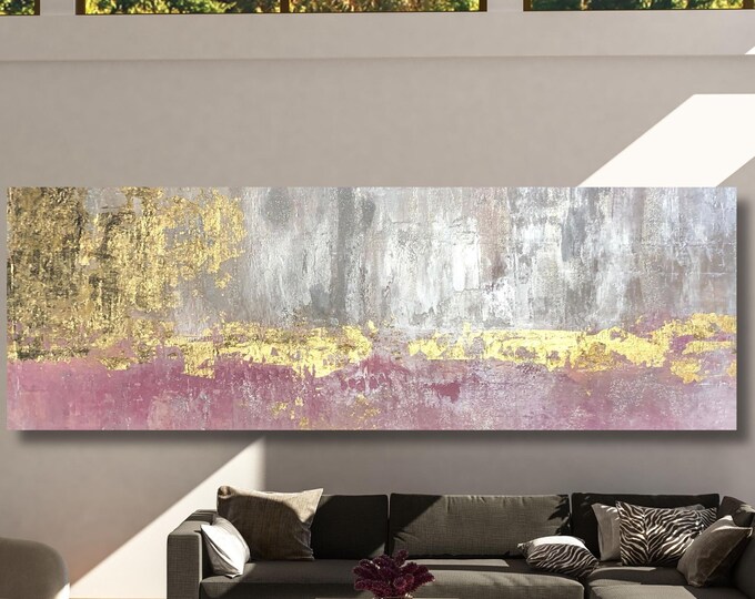 Panoramic Pink and Gold Marble Wall Decor Abstract Canvas Wall Art,Marble Gold Art,Minimalist Art Marble Art,Vintage Art,Marble Gift art