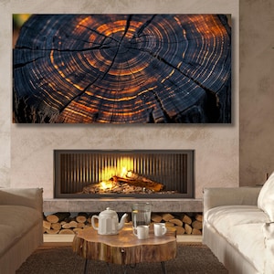 Natural Wood Texture Print Rustic Earthy Large Painting Elegant Modern Wall Decor Housewarming Gift art Abstract Waves Canvas Wall Art Ring