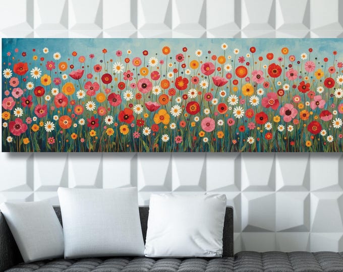Klimt Floral Canvas Print, Botanical Garden Wall Art