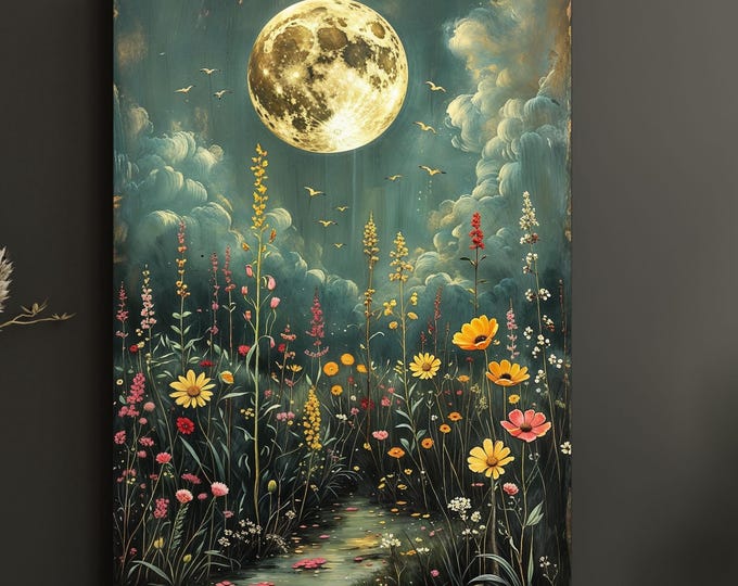 Full Moon Wildflower Klimt Canvas Wall Art Klimt Print Klimt Canvas Poster, Gustav Klimt Poster Klimt Exhibition Flower Garden Flower Market