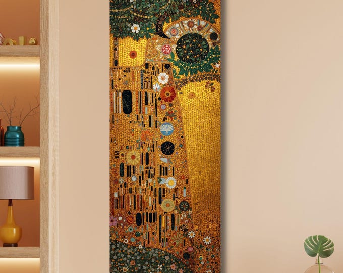 Klimt's The Kiss Narrow Canvas Print, Tall Vertical Wall Art