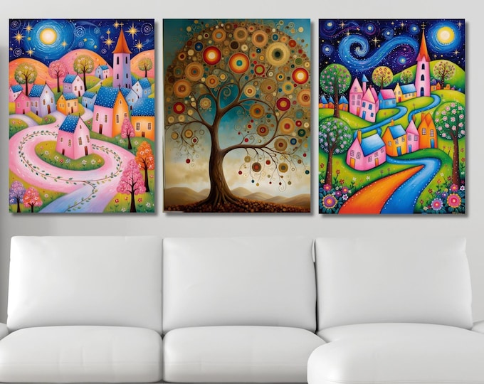 Set of 3 Gustav Klimt Canvas Wall Art Klimt Print, Klimt Canvas Poster, Gustav Klimt Poster, Klimt Exhibition Flower Garden Flower Market