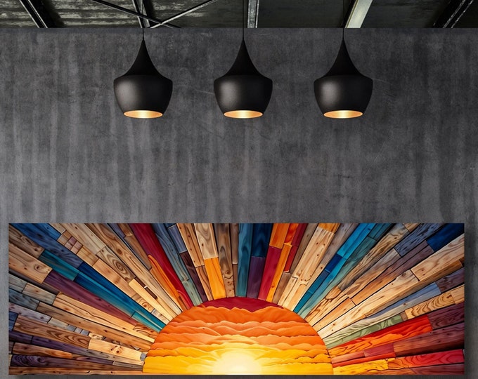 Sunrise Wood Look Wall Art Above Bed Decor Print Canvas Wood Long Sunlight Bedroom Wall Hanging Sunrise Sun Canvas Wall Office Print gift