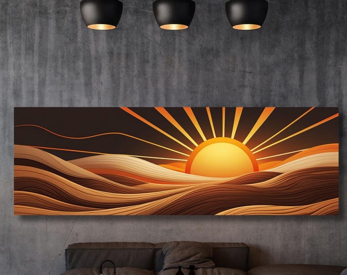 Sunrise Wood Look Canvas Wall Art Rustic Above Bed Decor Sunlight Print for Bedroom or Office – Natural Gift Idea for Home Lovers Print gift