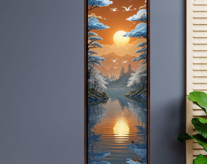Vertical Lake Sunset Canvas Print, Tall Narrow Wall Art