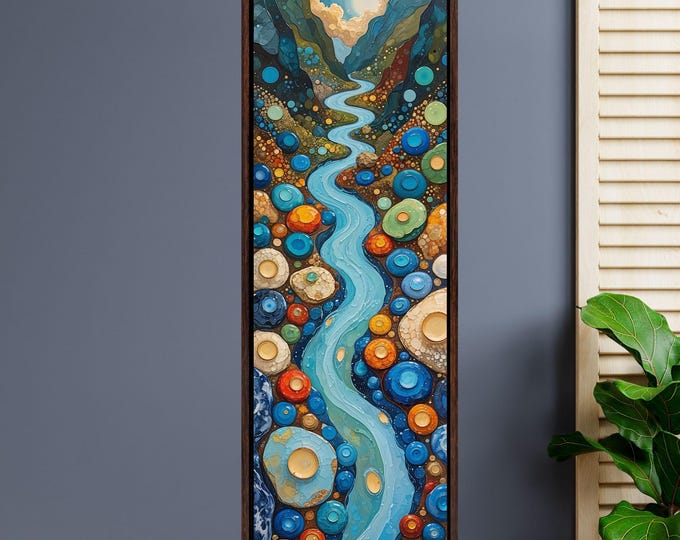 Klimt Style Wildflower Garden Tall Narrow Canvas, Botanical Nature Wall Art, Rustic Floral Vertical Print for Hallway or Bedroom art gift