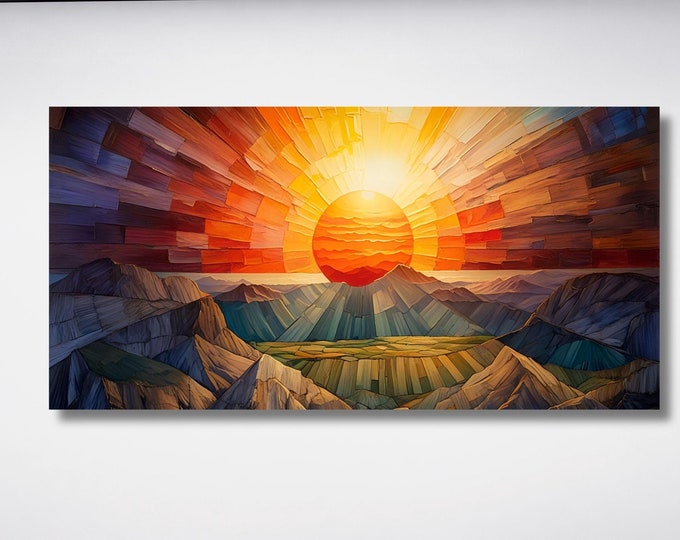 Long Sunshine, Bedroom Wall Art, Wood Wall Art Above Panoramic Sun Wall Art Christmas Gift Artwork Canvas Panoramic Sunset Canvas Wall Art