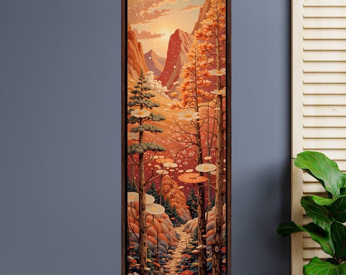 Long Narrow Canvas Wall Art Vertical Nature Print Tall Modern Tree or Mountain Wall Decor for Hallway, Entryway or Small Space Styling Print