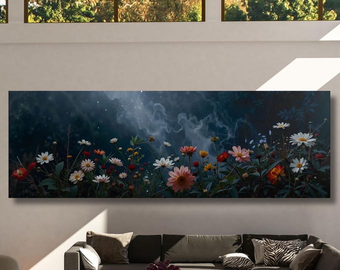 Panoramic Gustav Klimt Wildflower Canvas Art Famous Art,Large Wall Art,Vintage Art,Green Art,Gift Gustav Klimt Wall Art Klimt Prints gift