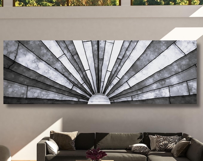 Abstract Sunset Canvas Art: Panoramic Boho Decor, Klimt Style