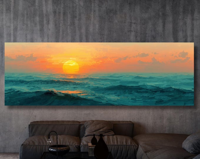 Sunset Panoramic Wall Art,Warm Sun Canvas Print,Minimalist Sunset Wall Decor,Boho Landscape Canvas, Nature Sun Art for Living Room Wall art