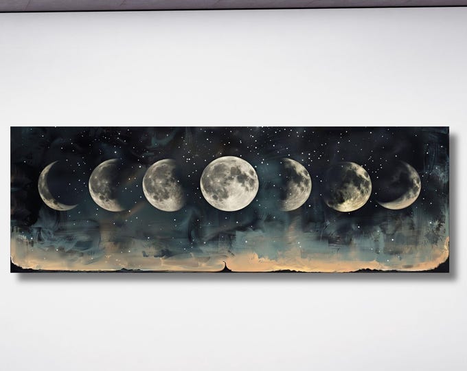 Moon Phases Canvas Wall Art Lunar Cycle Astronomy Canvas Print Panoramic Night Sky Celestial Living Room Bedroom Decor Poster Canvas Prints