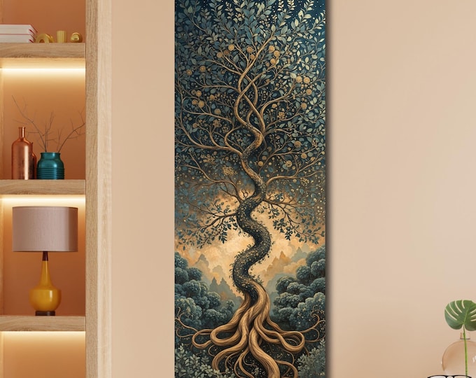 Tall Tree Canvas Wall Art, Vertical Nature Print, Modern Hallway Decor