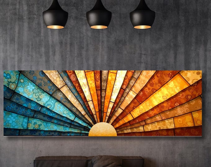 Abstract Sunset Canvas Art: Panoramic Boho Decor, Klimt Style