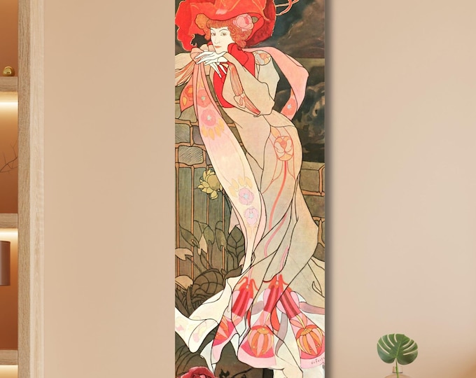 Art Nouveau Woman Canvas Wall Art, Georges de Feure Decorative Poster, Vintage French Style Decor, Elegant Retro Floral Painting