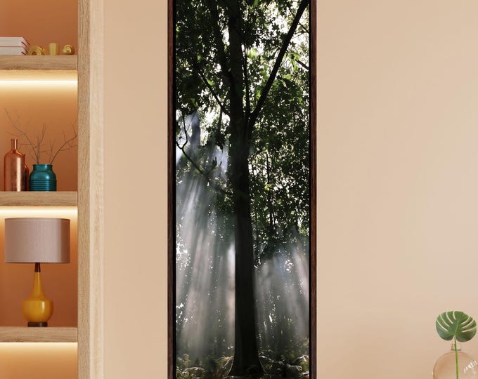 Forest Sun Rays Canvas Wall Art – Long Panoramic Nature Light Beams Decor