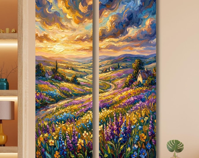 Set of 2 Tall Narrow Vintage Nature Canvas Wall Art  Long Vertical Forest Dining Room, Living Room, Office Print Long and Narrow Wall Art