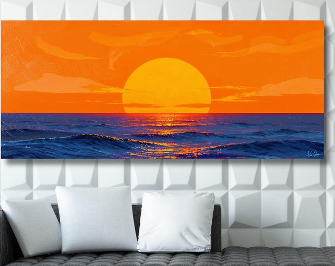 Sunset Panoramic Wall Art,Warm Sun Canvas Print,Minimalist Sunset Wall Decor,Landscape Canvas,Nature Sun Art for Living Room Canvas Wall Art