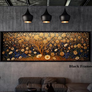 Night Moody Wild Flowers Canvas, Framed Canvas Print, Above Bed Art, Dark Floral Paintingt,Boho Minimal Panoramic Thought Provoking Wall Art