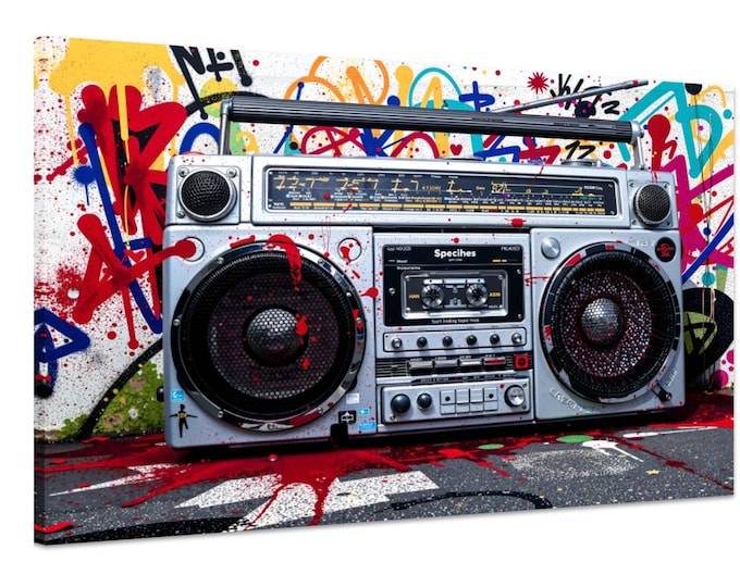 Banksy Cassette Player Canvas Print: Retro 80s Music Wall Art