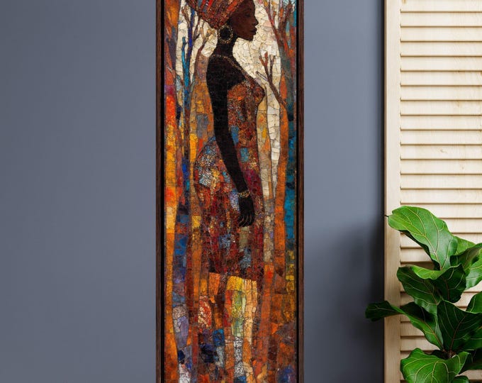 African Long Narrow Wall Art, Large African Canvas Wall Art, Modern Home Decor, Ethnic Interior Design, Vertical Wall Hangings