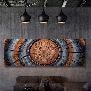 Panoramic Tree Rings Canvas Wall Art Elegant Natural Decor Echo-Friendly Tree Trunk Print Stylish Tree Ring Stump Artwork Modern Interiors