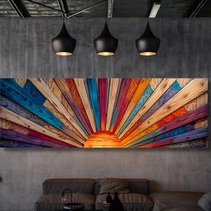 Abstract Sunset Panoramic Sun Canvas Art boho Decor for Above BedFamous Art,Large Wall Art, Minimalist Canvas Art, abstract Waves Line Art
